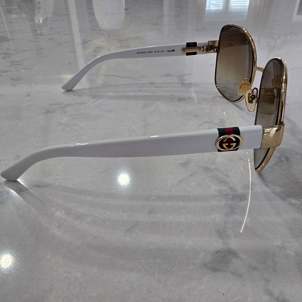 Gucci GG 4242/S White Gold Interlocking G Web Stripe Sunglasses 24S6Y 59-16-130 - Picture 4 of 7